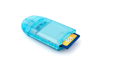 Blue card reader on white background