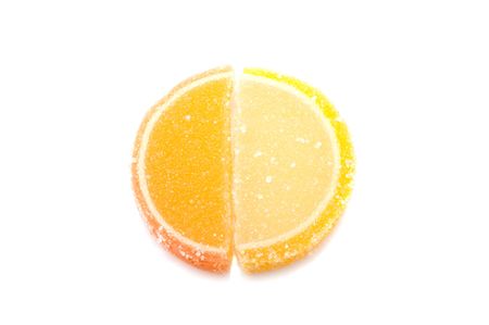 Candied fruit jelly ,isolated on white backgroundの写真素材