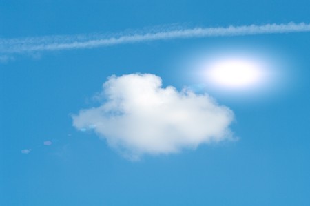 Beautyful cloudy blue sky with sunの写真素材