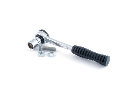  chromeplated wrenche and hardware on white background