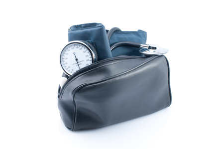 The medical device for blood pressure measurement on white background