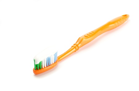 Toothbrush with toothpaste with white backgroundの写真素材
