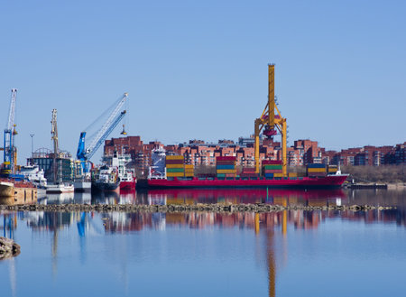 Container terminal in port. Kronstadt,St. Petersburg,Russia