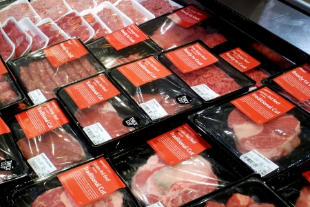 Fresh Beef on Display in a Supermarket