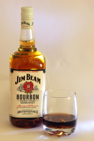 Jim Beam Bourbon Whiskey in Backlit White isolated backgroundのeditorial素材