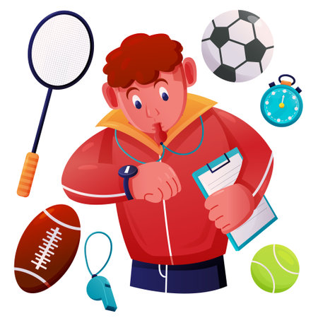 Gym teacher and exercise equipment, perfect for design assetsのイラスト素材
