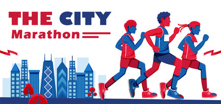 City marathon, illustration of marathon participantsのイラスト素材