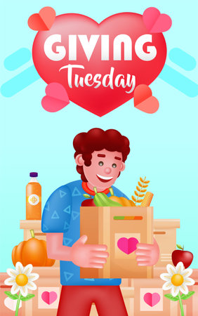 Giving Tuesday, illustration of a man making a donationのイラスト素材