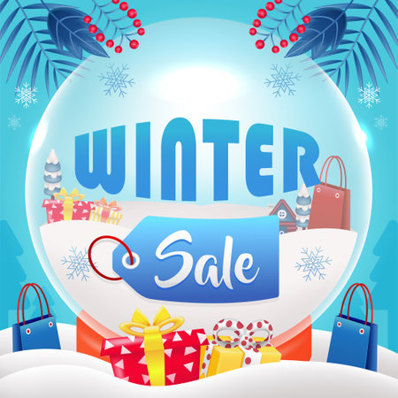 Winter Sale, 3d Snowball glassのイラスト素材
