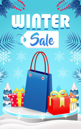 Winter Sale, 3d shopping bags and giftsのイラスト素材