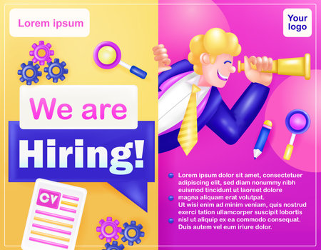 We are Hiring. Vector 3d of a man looking through binocularsのイラスト素材