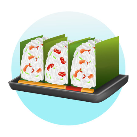 Japanese food, 3d illustration of rice balls filled with meat and shrimpのイラスト素材