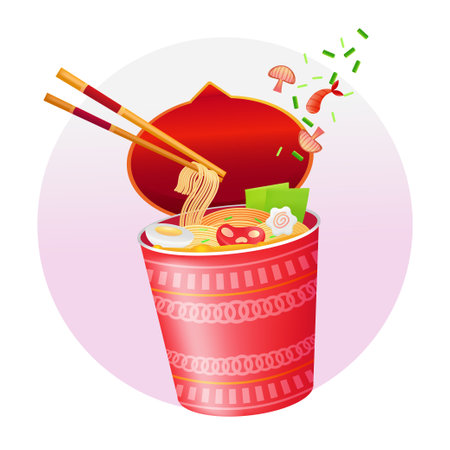 Japanese food, instant ramen noodles 3d illustrationのイラスト素材