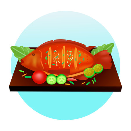 Indonesian food, grilled fish 3d illustrationのイラスト素材