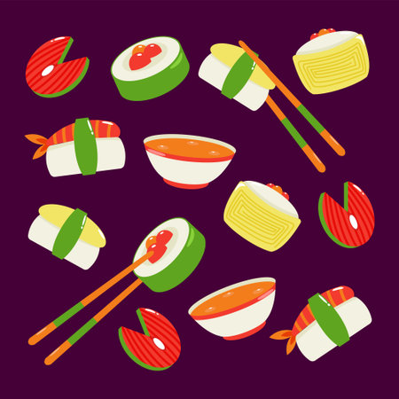 Japanese food, sushi and soy sauce patternのイラスト素材