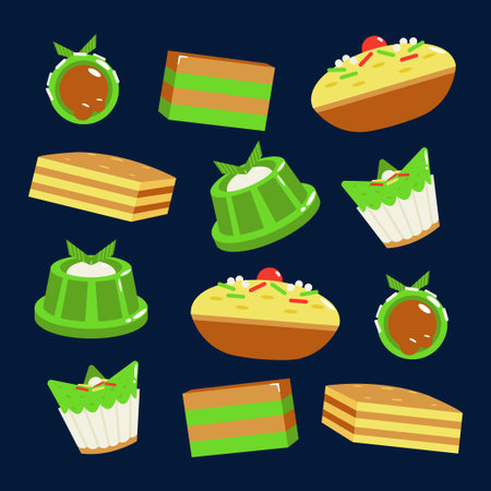 Indonesian food, pandan and palm sugar cake patternのイラスト素材