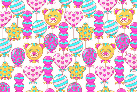Balloon variations. Star, love, birthday and tiger patternsのイラスト素材