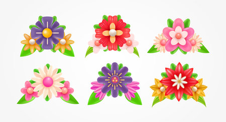 3d flower illustration set. Wreath elements suitable for wedding invitations, birthdays, postcards and greetingsのイラスト素材