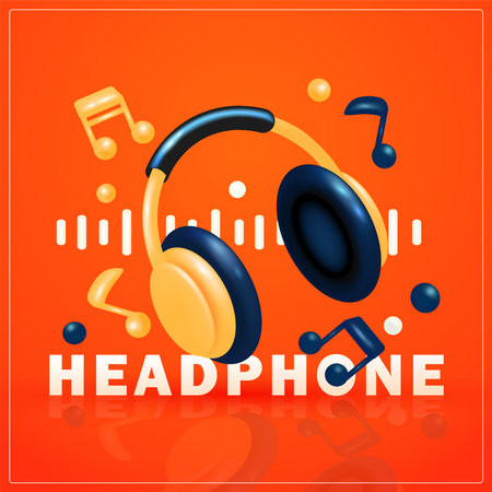 Headphones with musical note elements. 3d vector illustration, suitable for music events and design elementsのイラスト素材