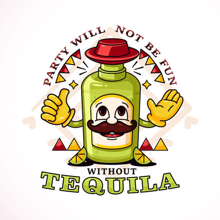 Tequila bottle, party time. Great for logos, mascots, t-shirts, stickers and postersのイラスト素材