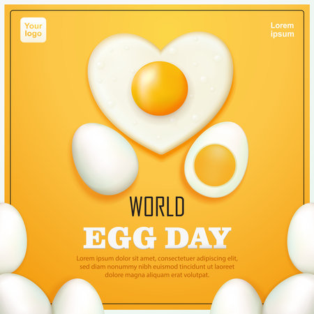 World Egg Day. Heart shaped eggs, hard boiled eggs and whole eggs. 3d vector, suitable for design elements, advertising and eventsのイラスト素材