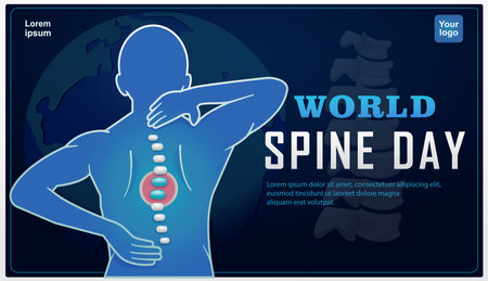 World Spine Day. Worldwide burden of spinal pain and disability, with earth and spine in the background. 3d vector, suitable for design elements, health and eventsのイラスト素材