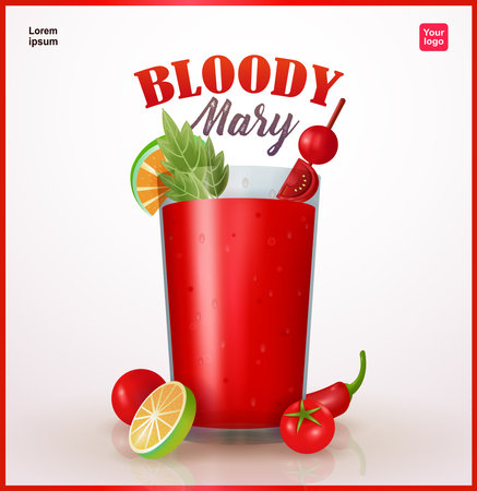 Bloody Mary with celery, lime, chili and tomato. 3d vector, suitable for events, and businessのイラスト素材