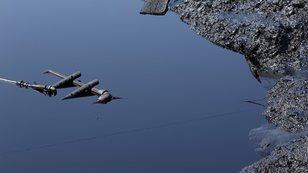 Former dump toxic waste, oil lagoon contamination. Nature effects from water and soil contaminated with oil and chemicals, environmental disaster, pollution of the environment, Moravia, Europeの写真素材