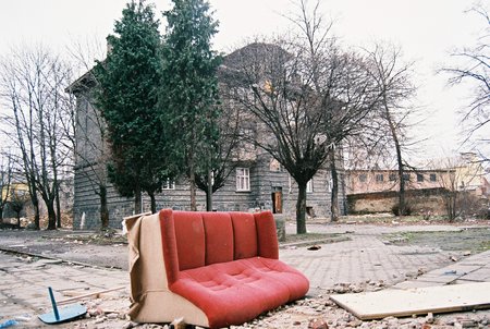 PREROV, CZECH REPUBLIC, FEBRUARY 25, 2013: Ghetto in Prerov, Skodova street with abandoned former Gypsy ghetto, photographed on cine-film, photo has a characteristic noise, Europe, EUのeditorial素材