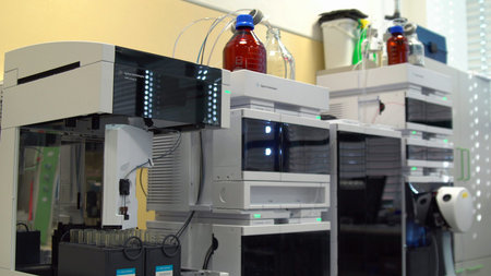 Scientist scientific instrument for semi preparative chromatography with mass spectrophotometer to...