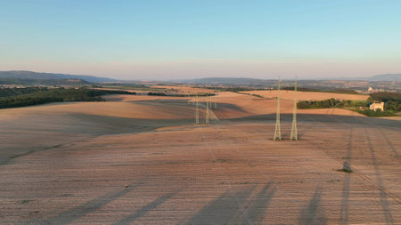 Fields erosion damage soil drone aerial inappropriately managed soil earth land degradation ground of topsoil arable land. Poor farming without trees and draws. Intensive agriculture damages Europeの写真素材
