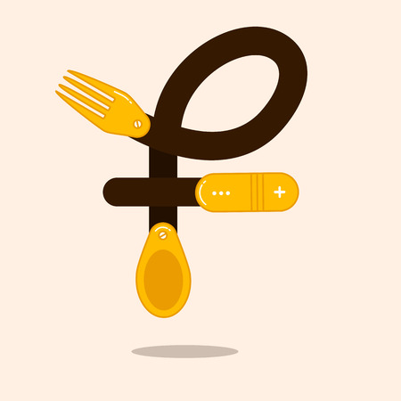 Letter F with spoon and fork. Vector logo illustration for your identity or restaurantのイラスト素材