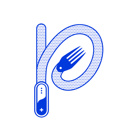 Letter P with fork in minimal outline design. Vector logo illustration for your application or restaurantのイラスト素材