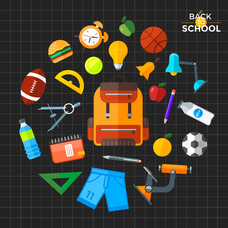 Vector back to school icons set. Education object in flat style.のイラスト素材