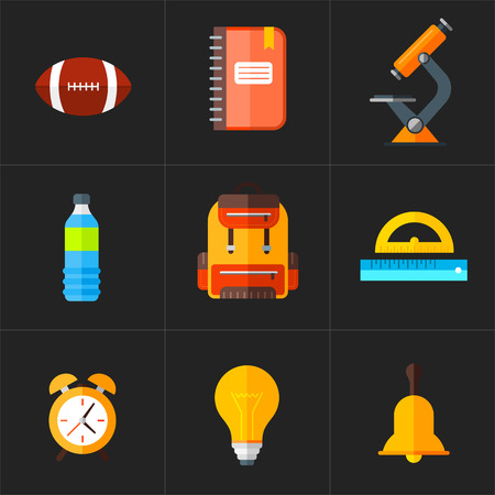 Vector back to school icons set. Education object in flat style.のイラスト素材