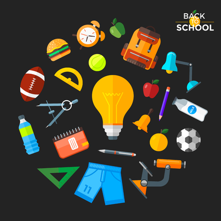 Vector back to school icons set. Education object in flat style.のイラスト素材