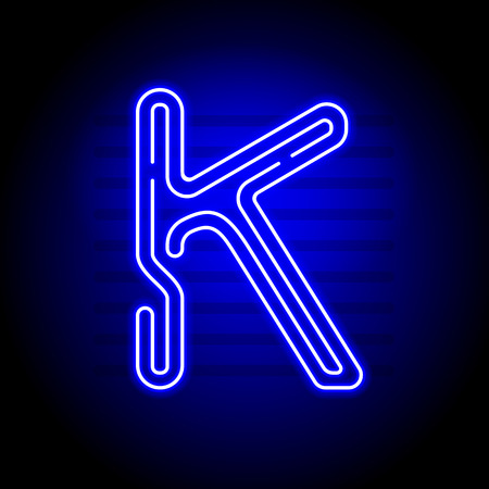 Realistic Neon letter K. Character with Neon glow on dark background. Vector Neon typeface for flyers, titles, posters etc.のイラスト素材