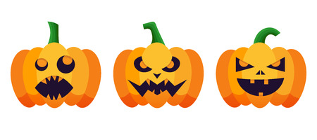 Set of pumpkins silhouette with emotion variation for halloween party. Vector pumpkin isolated on white background for Happy Halloween.のイラスト素材