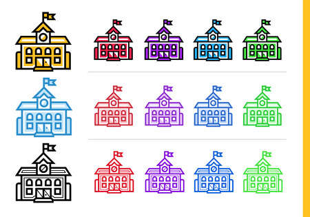 Linear SCHOOL building icon for education. Vector line icons suitable for info graphics, print media and interfacesのイラスト素材