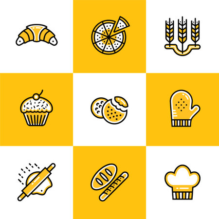Vector collection of outline icons, bakery and cooking. High quality icons suitable for websites, print and illustrationのイラスト素材