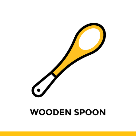 Outline icon WOODEN SPOON of bakery, cooking. Vector line icons suitable for info graphics, print media and interfacesのイラスト素材