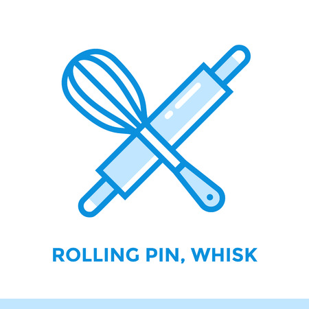 Linear icon ROLLING PIN, WHISK of bakery, cooking. Pictogram in outline style. Suitable for mobile apps, websites and presentationのイラスト素材