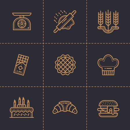 Vector set of linear icons, bakery and cooking. Modern outline icons for mobile application and web conceptsのイラスト素材