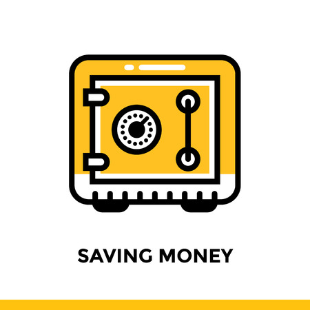 Linear icon SAVING MONEY of finance, banking. Pictogram in outline style. Suitable for mobile apps, websites and design templatesのイラスト素材
