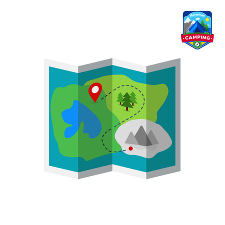 Camping summer map icon. Outdoor camp tourism. Isolated vector illustration in cartoon styleのイラスト素材