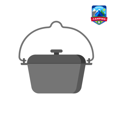 Camping summer tourist pot icon. Outdoor camp tourism. Isolated vector illustration in cartoon styleのイラスト素材