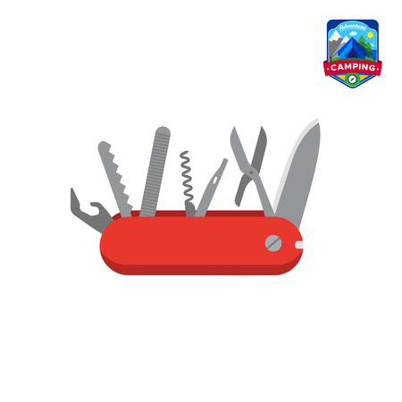 Camping summer Multi tool icon. Outdoor camp tourism. Isolated vector illustration in cartoon styleのイラスト素材