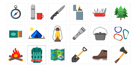 Collection of summer camping, outdoor icons. Isolated vector illustration. Suitable for print, banners and websiteのイラスト素材