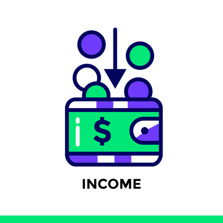 Vector outline icons INCOME of finance, banking. High quality modern icons suitable for print, website and presentationのイラスト素材