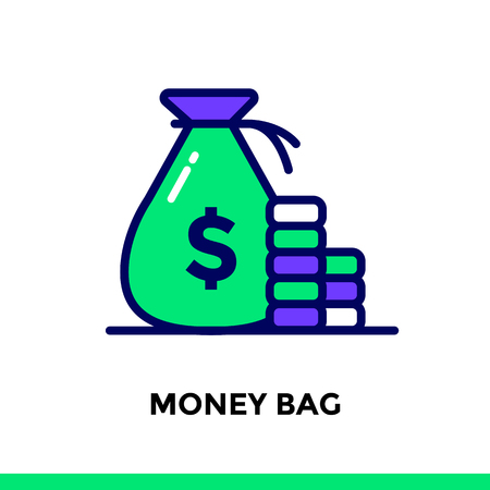 Vector outline icons MONEY BAG of finance, banking. High quality modern icons suitable for print, website and presentationのイラスト素材